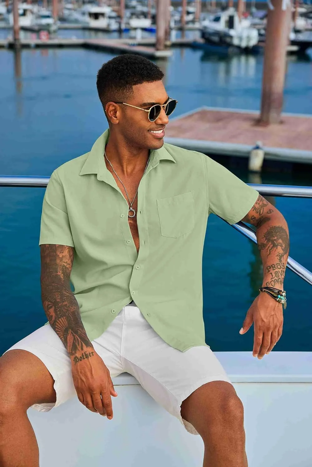 COOFANDY Men's Button Down Shirts Short Sleeve Casual Summer Shirts Beach Wedding Shirt with Pocket