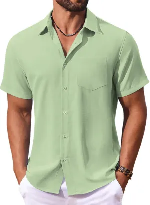 COOFANDY Men's Button Down Shirts Short Sleeve Casual Summer Shirts Beach Wedding Shirt with Pocket
