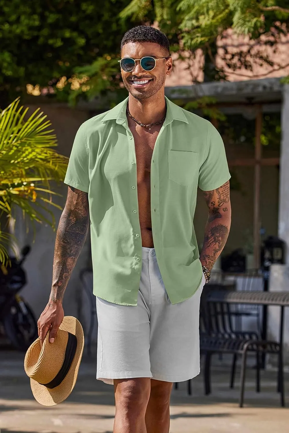 COOFANDY Men's Button Down Shirts Short Sleeve Casual Summer Shirts Beach Wedding Shirt with Pocket