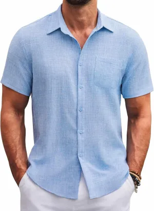 COOFANDY Mens Button Down Short Sleeve Shirts Casual Textured Shirt with Pocket Summer Beach Wedding Shirts
