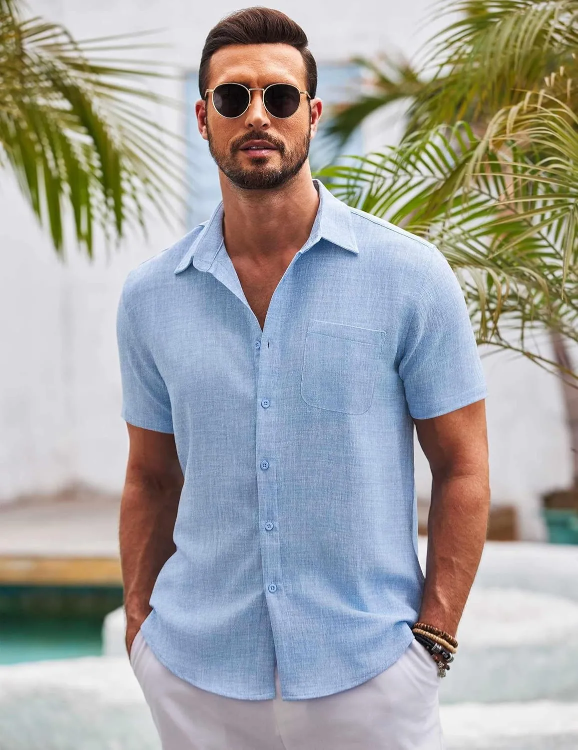 COOFANDY Mens Button Down Short Sleeve Shirts Casual Textured Shirt with Pocket Summer Beach Wedding Shirts