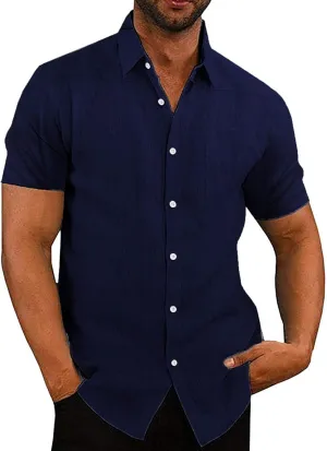 COOFANDY Men's Casual Button Down Shirts Short Sleeve Linen Shirts Summer Beach Dress Shirt
