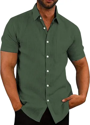 COOFANDY Men's Casual Button Down Shirts Short Sleeve Linen Shirts Summer Beach Dress Shirt