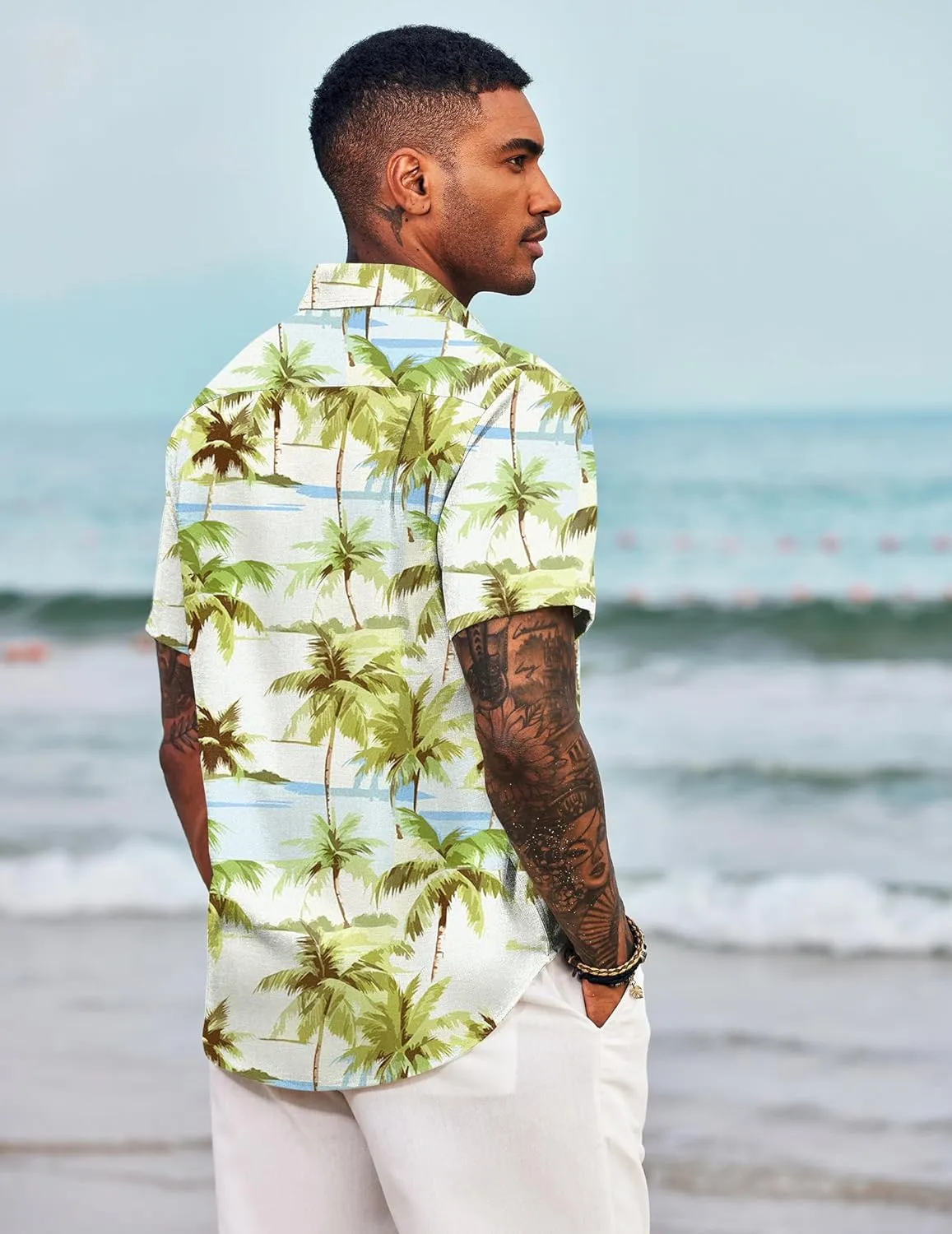 COOFANDY Men's Casual Button Down Shirts Short Sleeve Linen Shirts Summer Beach Dress Shirt