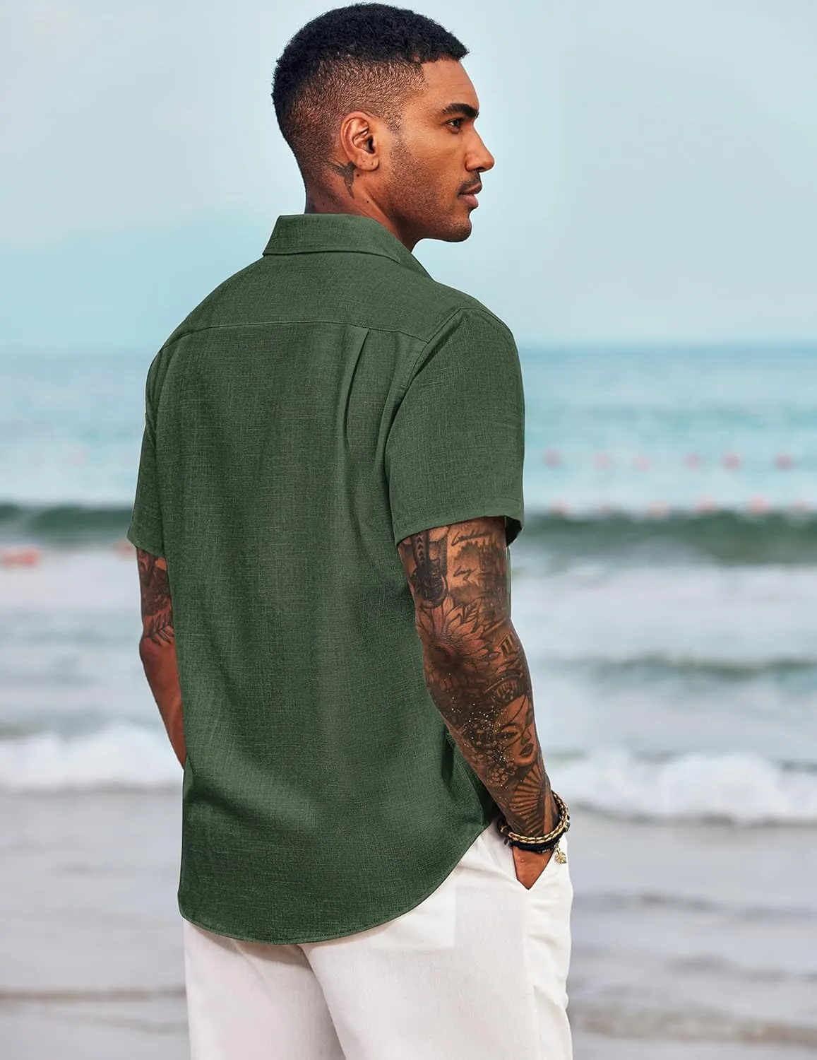 COOFANDY Men's Casual Button Down Shirts Short Sleeve Linen Shirts Summer Beach Dress Shirt