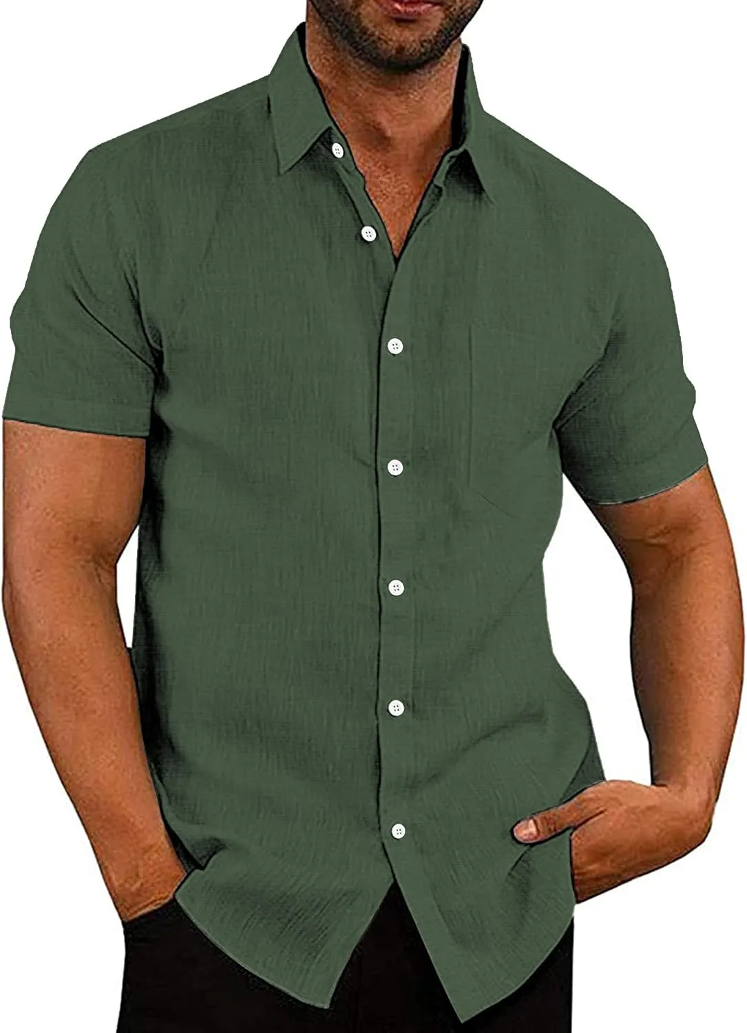 COOFANDY Men's Casual Button Down Shirts Short Sleeve Linen Shirts Summer Beach Dress Shirt