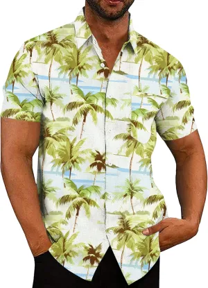 COOFANDY Men's Casual Button Down Shirts Short Sleeve Linen Shirts Summer Beach Dress Shirt