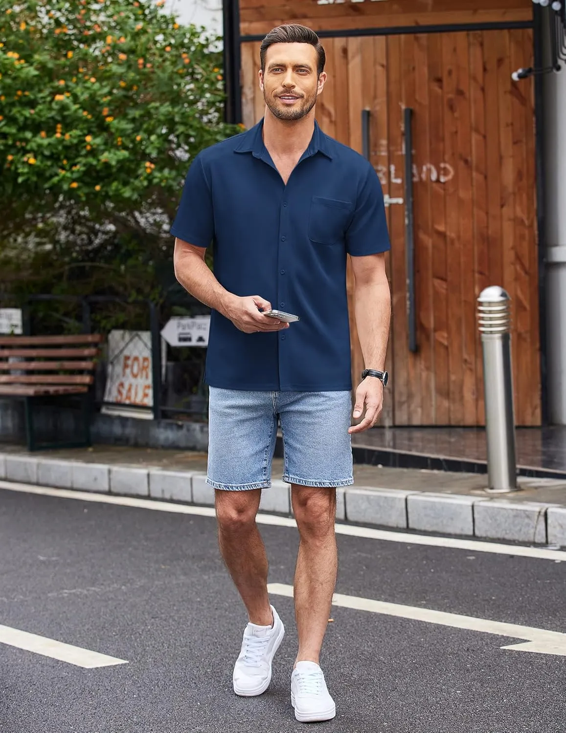 COOFANDY Men's Casual Button Down Shirts Short Sleeve Regular Fit Untucked Dress Shirts Knit Textured