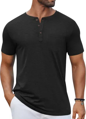 COOFANDY Men's Casual Henley Shirts Short Sleeve Pocket T-Shirts Lightweight Button Henley Pullover Basic Tees