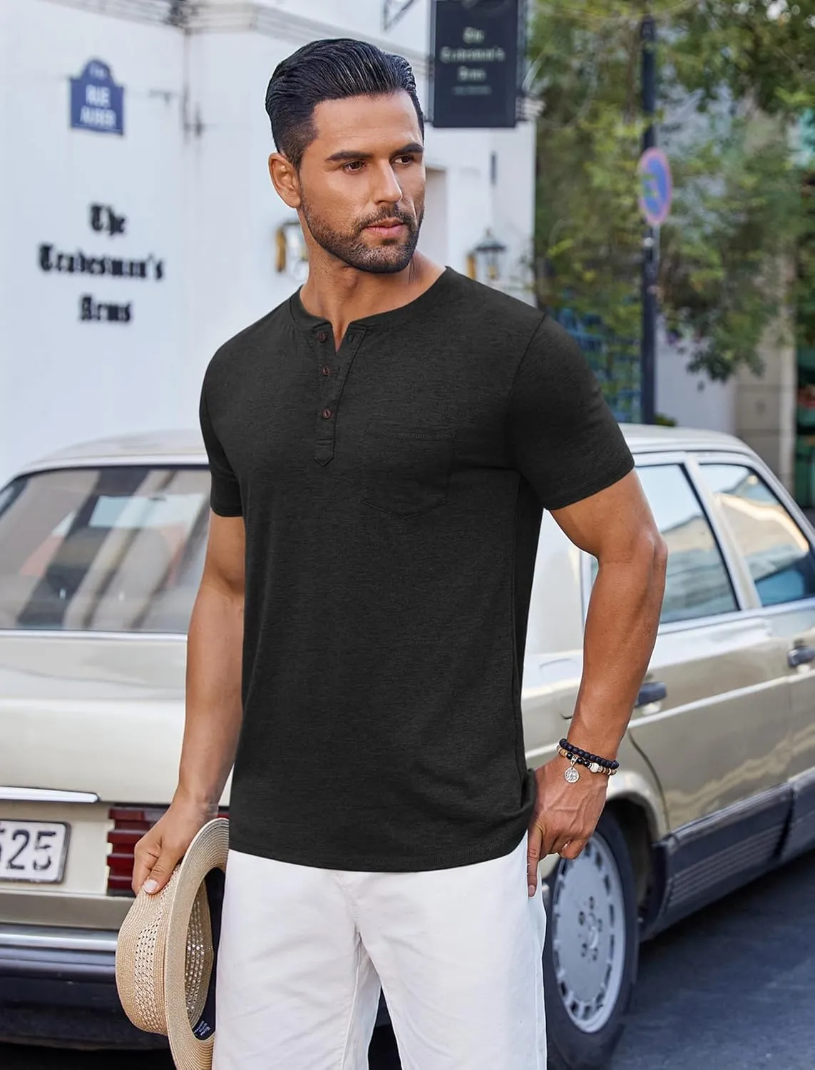 COOFANDY Men's Casual Henley Shirts Short Sleeve Pocket T-Shirts Lightweight Button Henley Pullover Basic Tees
