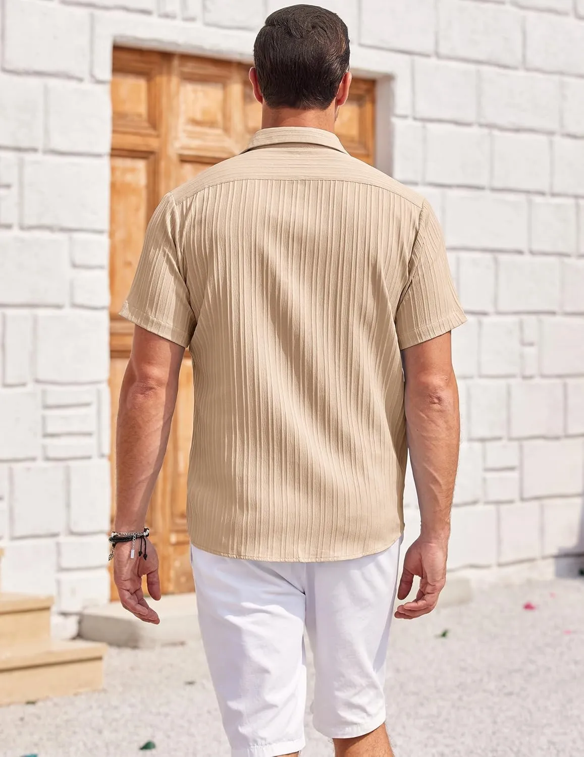 COOFANDY Mens Casual Shirts Short Sleeve Button Down Shirts Fashion Textured Summer Beach Shirt