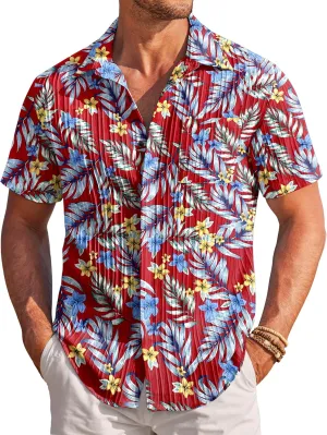 COOFANDY Mens Casual Shirts Short Sleeve Button Down Shirts Fashion Textured Summer Beach Shirt