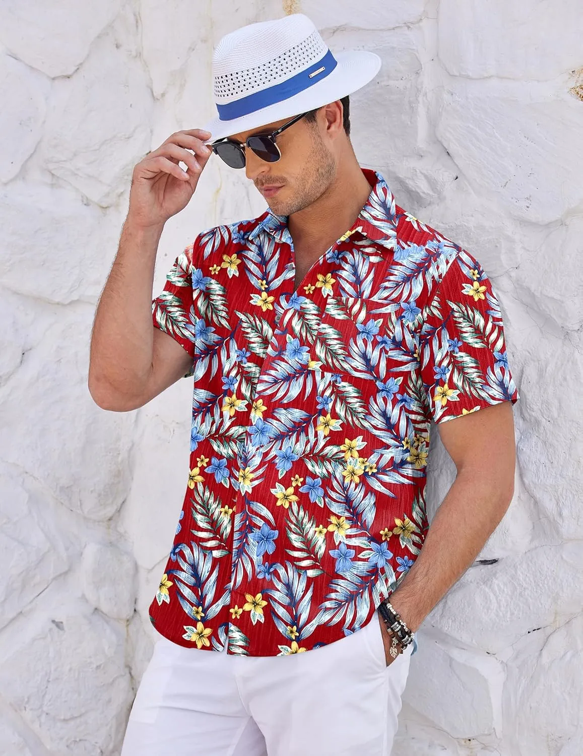COOFANDY Mens Casual Shirts Short Sleeve Button Down Shirts Fashion Textured Summer Beach Shirt