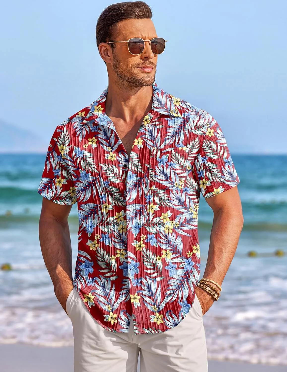 COOFANDY Mens Casual Shirts Short Sleeve Button Down Shirts Fashion Textured Summer Beach Shirt