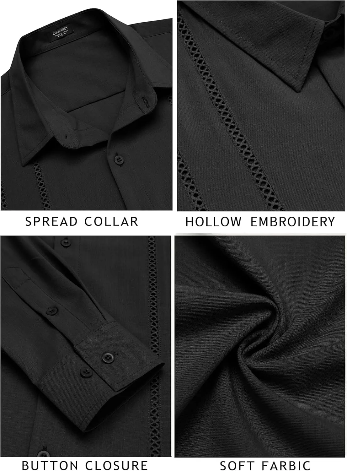 COOFANDY Mens Cuban Guayabera Shirt Casual Button Down Shirts Long Sleeve Summer Beach Shirts