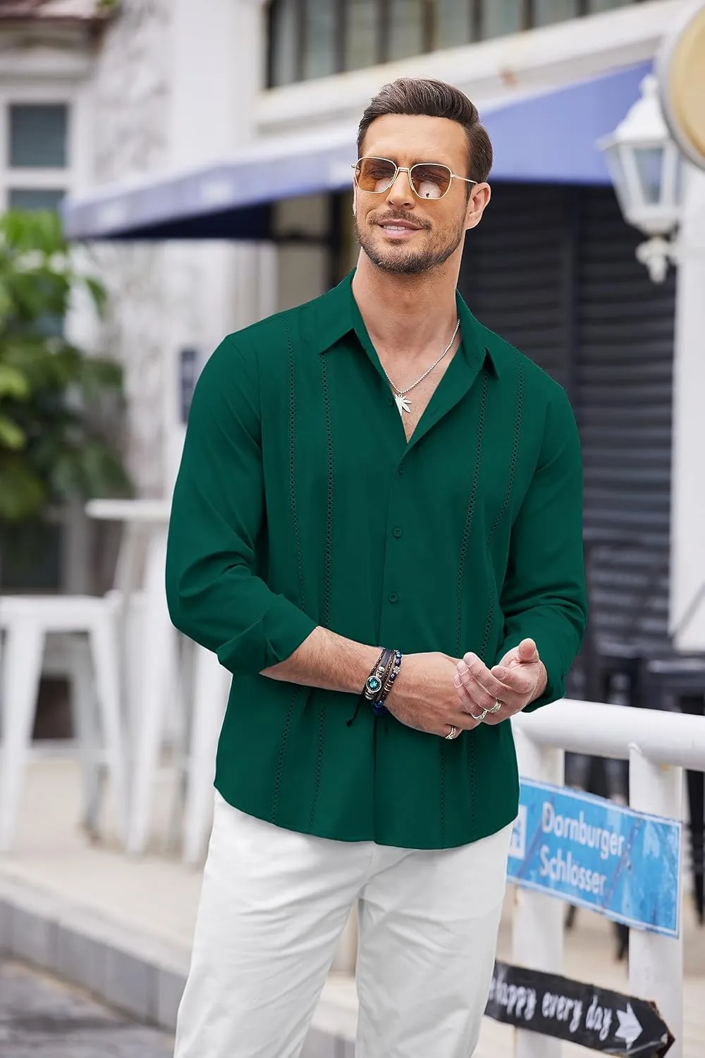 COOFANDY Mens Cuban Guayabera Shirt Casual Button Down Shirts Long Sleeve Summer Beach Shirts
