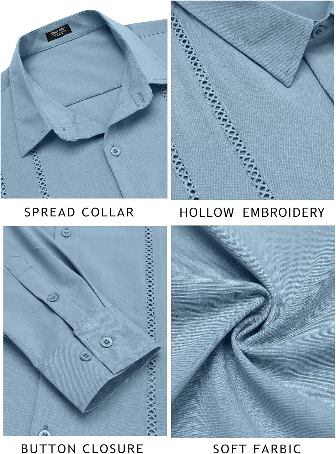 COOFANDY Mens Cuban Guayabera Shirt Casual Button Down Shirts Long Sleeve Summer Beach Shirts