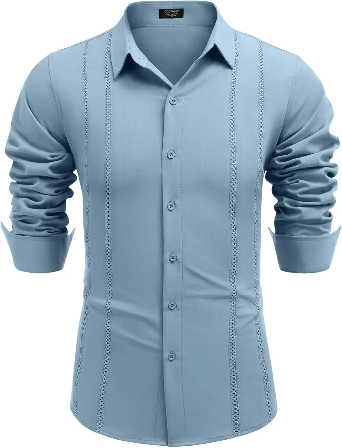 COOFANDY Mens Cuban Guayabera Shirt Casual Button Down Shirts Long Sleeve Summer Beach Shirts
