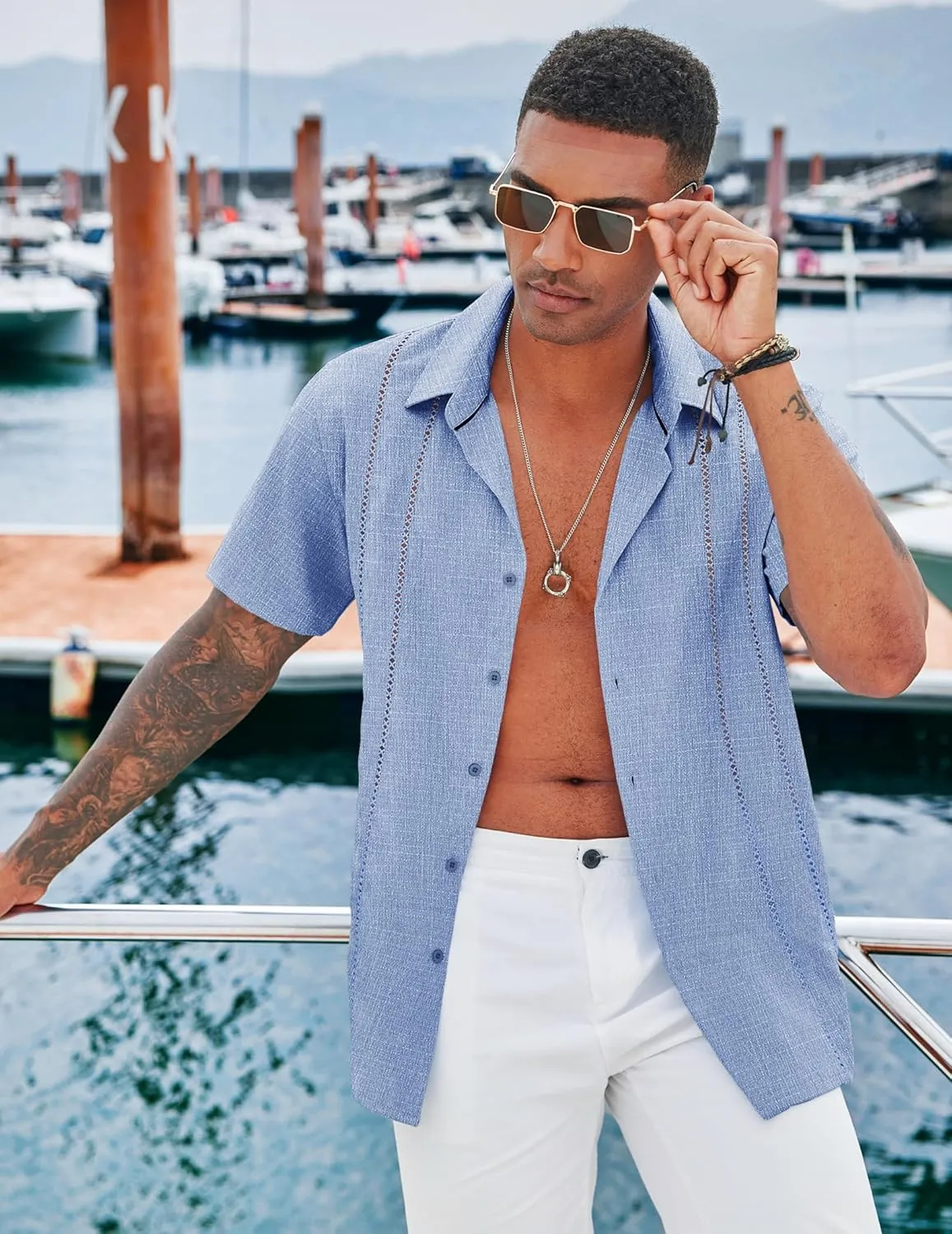 COOFANDY Men's Cuban Guayabera Shirt Casual Short Sleeve Button Down Shirts Summer Beach Shirts