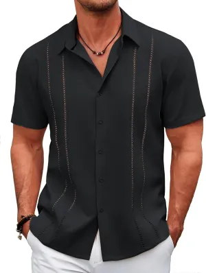 COOFANDY Men's Cuban Guayabera Shirt Casual Short Sleeve Button Down Shirts Summer Beach Shirts