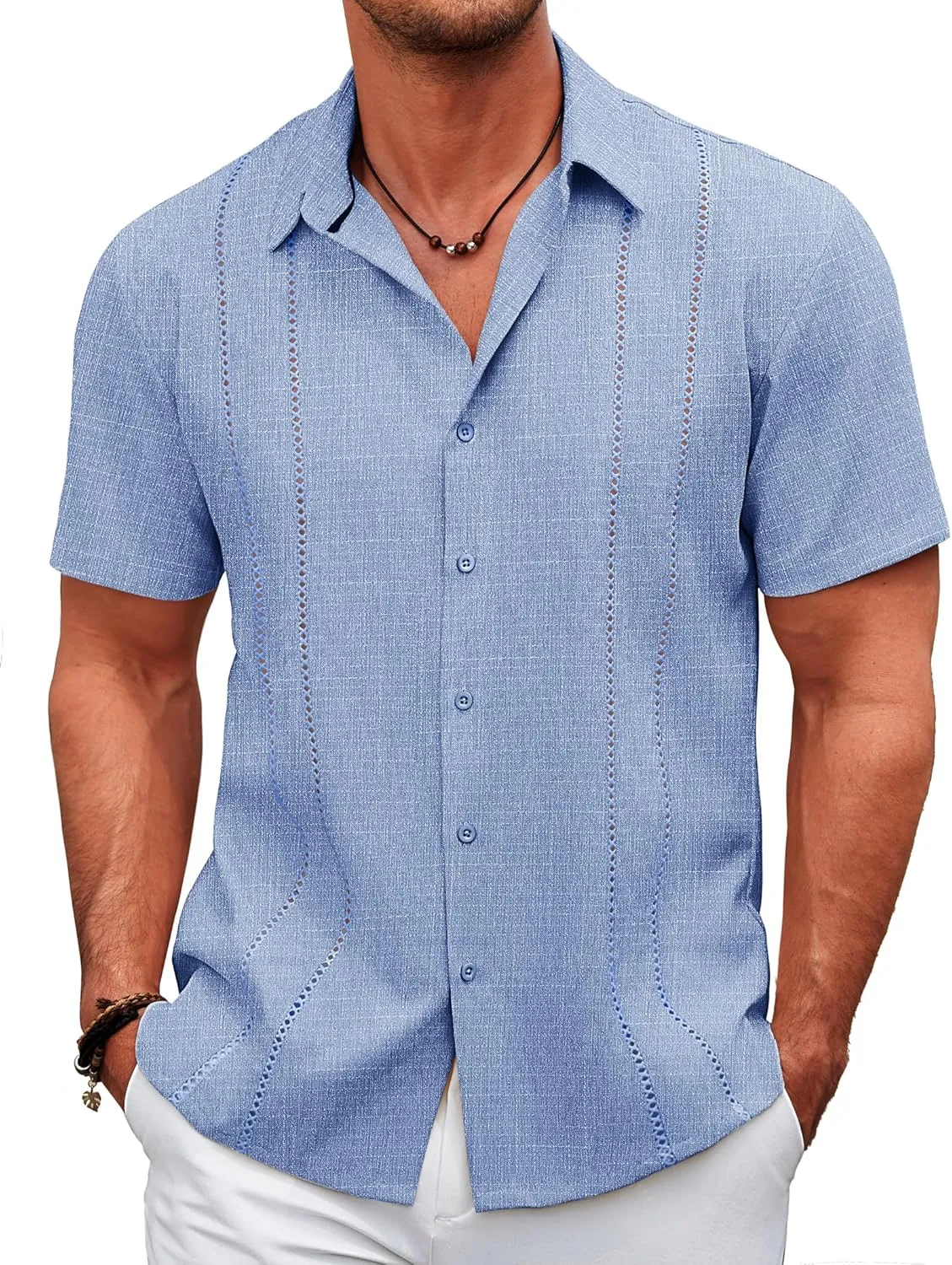 COOFANDY Men's Cuban Guayabera Shirt Casual Short Sleeve Button Down Shirts Summer Beach Shirts