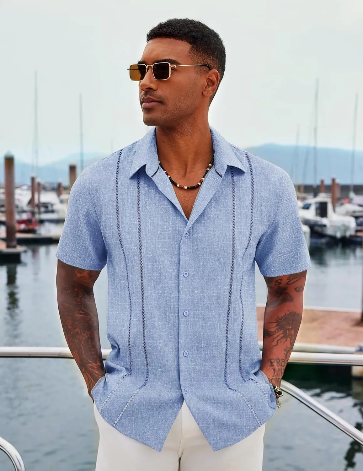 COOFANDY Men's Cuban Guayabera Shirt Casual Short Sleeve Button Down Shirts Summer Beach Shirts