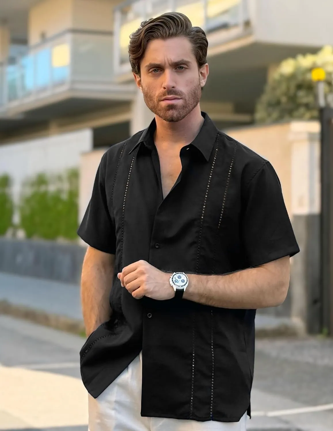 COOFANDY Men's Cuban Guayabera Shirt Casual Short Sleeve Button Down Shirts Summer Beach Shirts