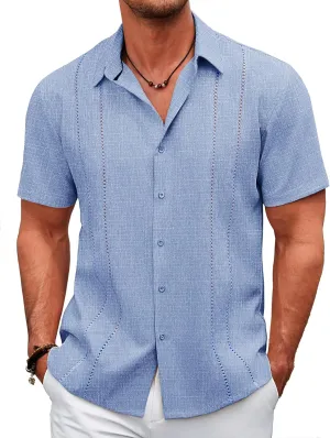 COOFANDY Men's Cuban Guayabera Shirt Casual Short Sleeve Button Down Shirts Summer Beach Shirts