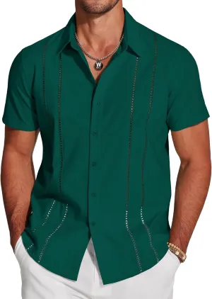 COOFANDY Men's Cuban Guayabera Shirt Short Sleeve Button Down Shirts Casual Summer Beach Linen Shirts