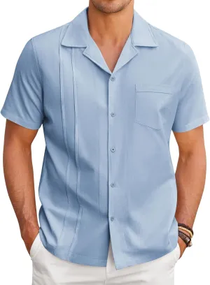 COOFANDY Mens Cuban Guayabera Shirt Short Sleeve Button Down Shirts Casual Summer Linen Shirts