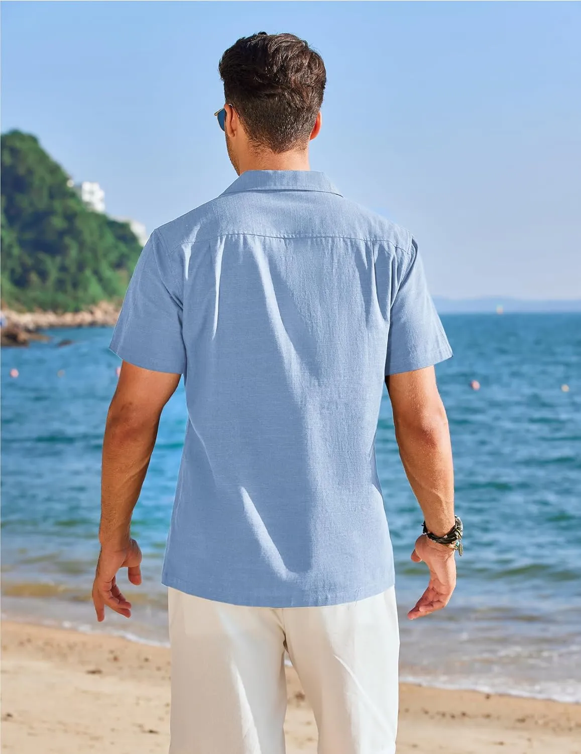 COOFANDY Mens Cuban Guayabera Shirt Short Sleeve Button Down Shirts Casual Summer Linen Shirts