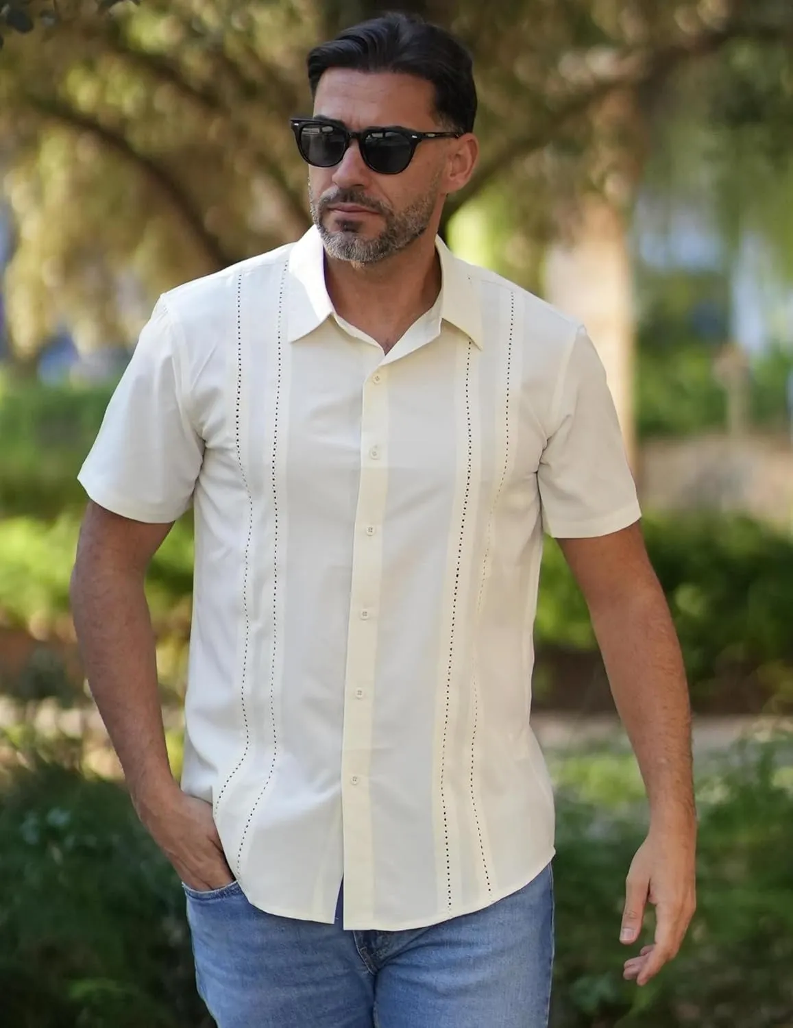 COOFANDY Mens Cuban Guayabera Shirt Short Sleeve Button Down Shirts Summer Beach Vacation Shirts