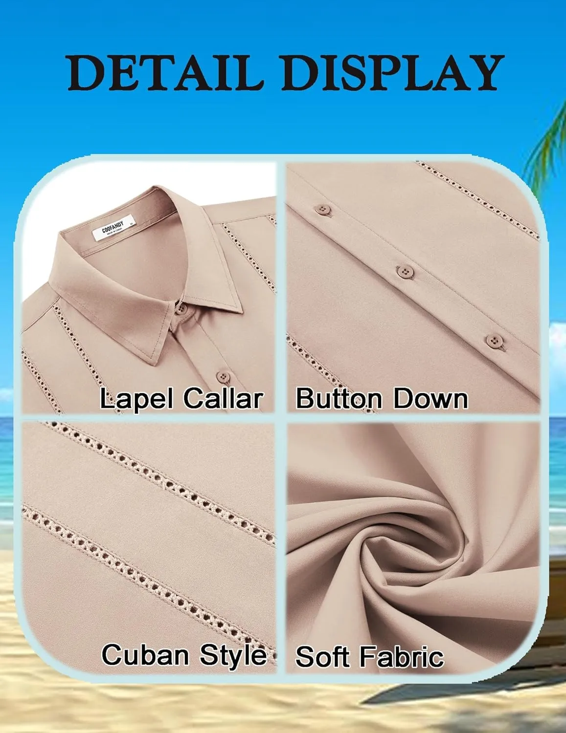 COOFANDY Mens Cuban Guayabera Shirt Short Sleeve Button Down Shirts Summer Beach Vacation Shirts