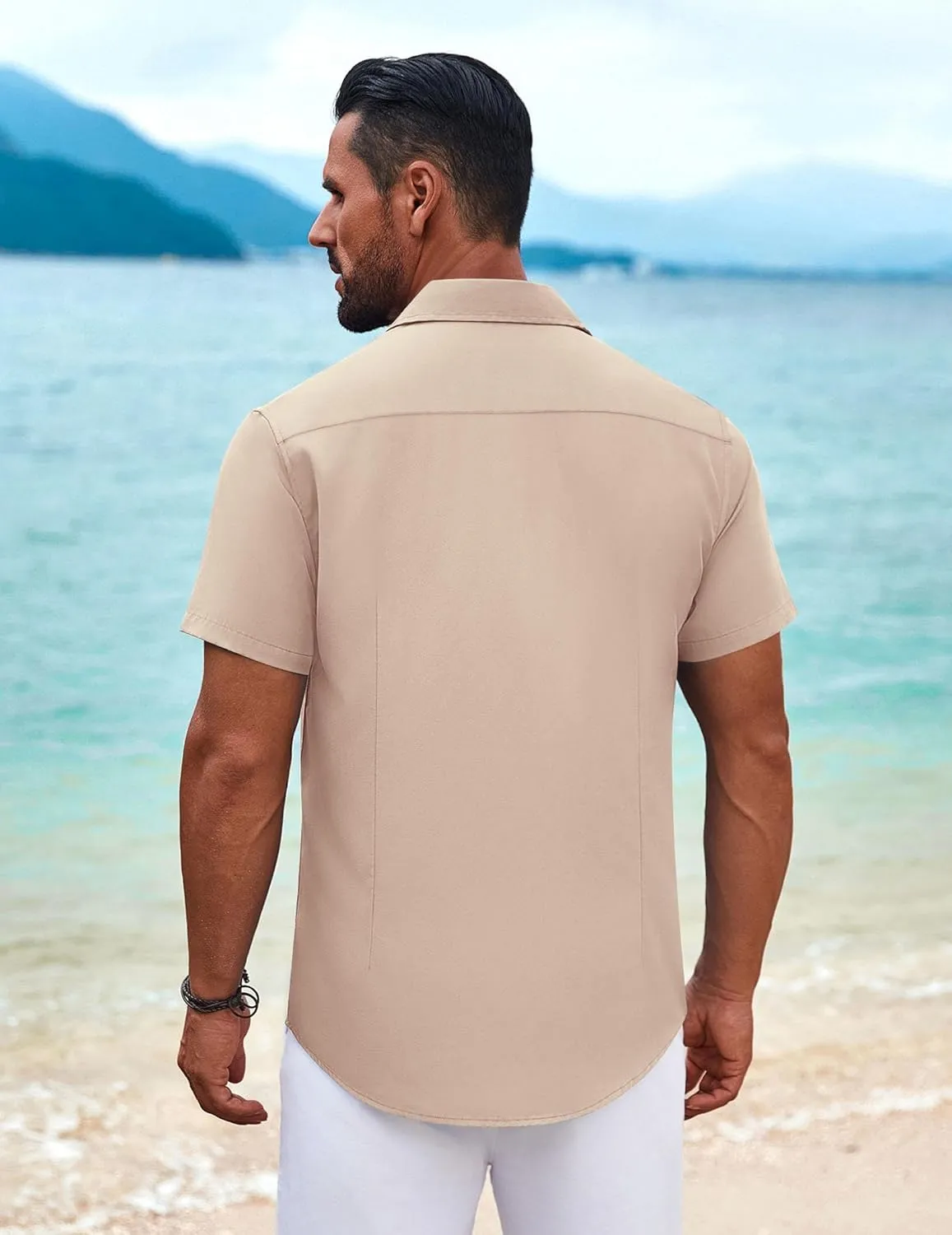 COOFANDY Mens Cuban Guayabera Shirt Short Sleeve Button Down Shirts Summer Beach Vacation Shirts