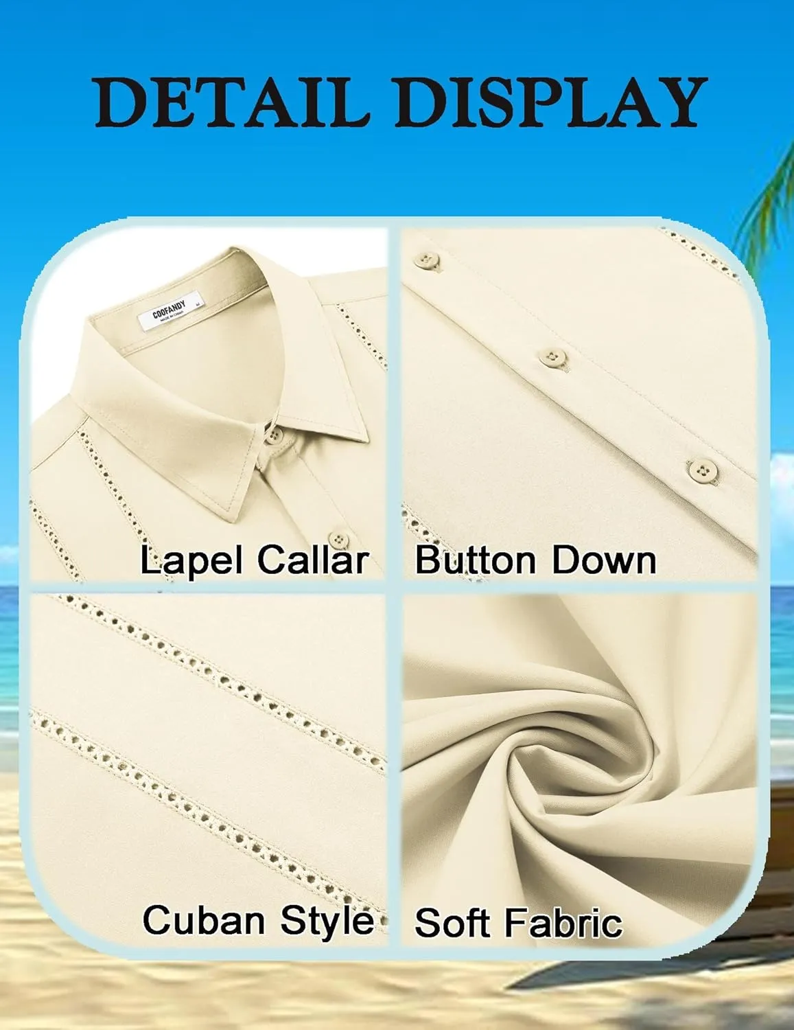 COOFANDY Mens Cuban Guayabera Shirt Short Sleeve Button Down Shirts Summer Beach Vacation Shirts