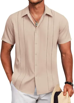 COOFANDY Mens Cuban Guayabera Shirt Short Sleeve Button Down Shirts Summer Beach Vacation Shirts