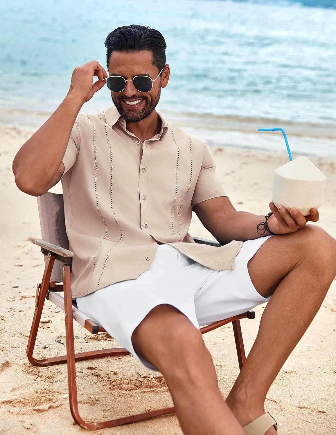 COOFANDY Mens Cuban Guayabera Shirt Short Sleeve Button Down Shirts Summer Beach Vacation Shirts