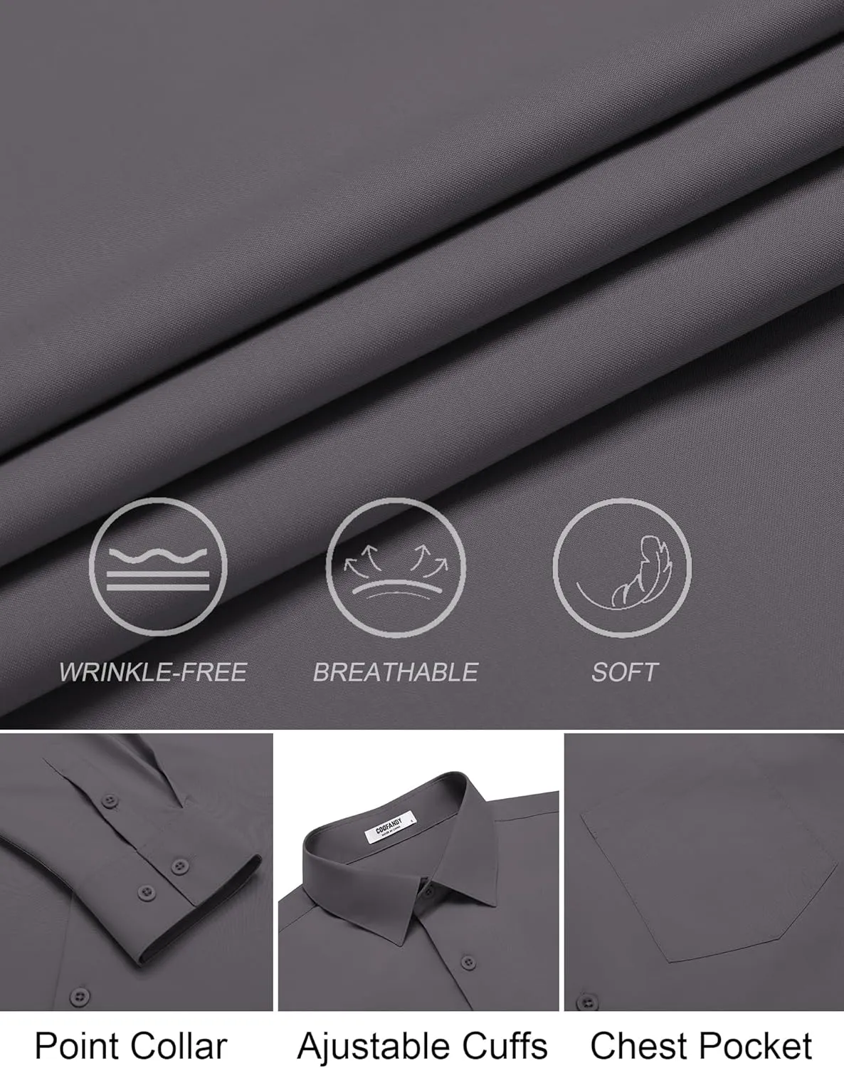 COOFANDY Mens Dress Shirts Long Sleeve Wrinkle Free Button Down Shirts Formal Business Shirt