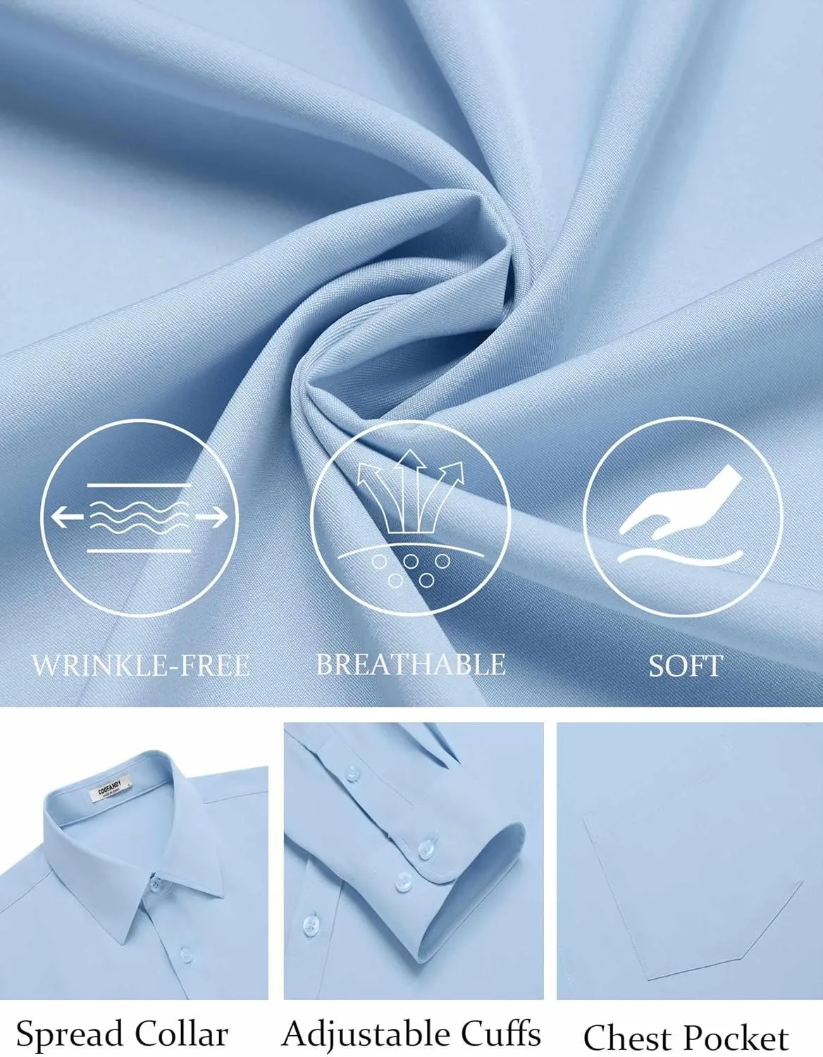 COOFANDY Mens Dress Shirts Wrinkle Free Long Sleeve Button Down Shirt Formal Business Shirts