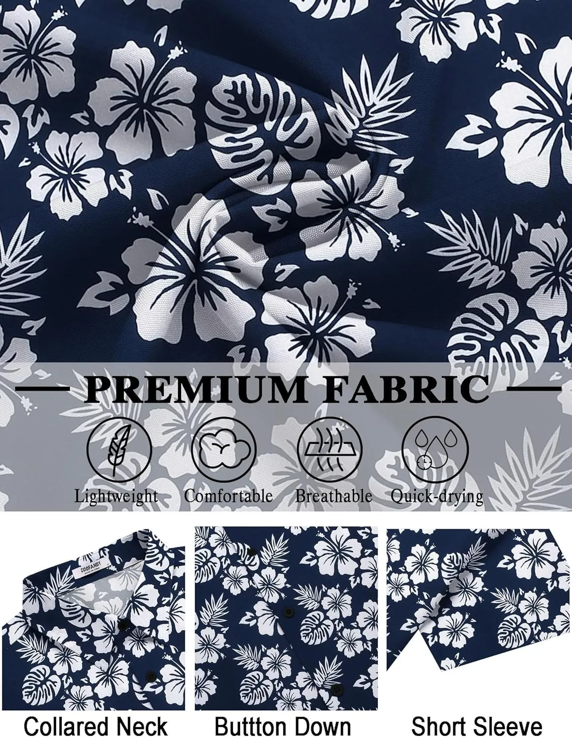 COOFANDY Mens Hawaiian Shirt Short Sleeve Button Down Shirts Tropical Floral Summer Beach Shirts