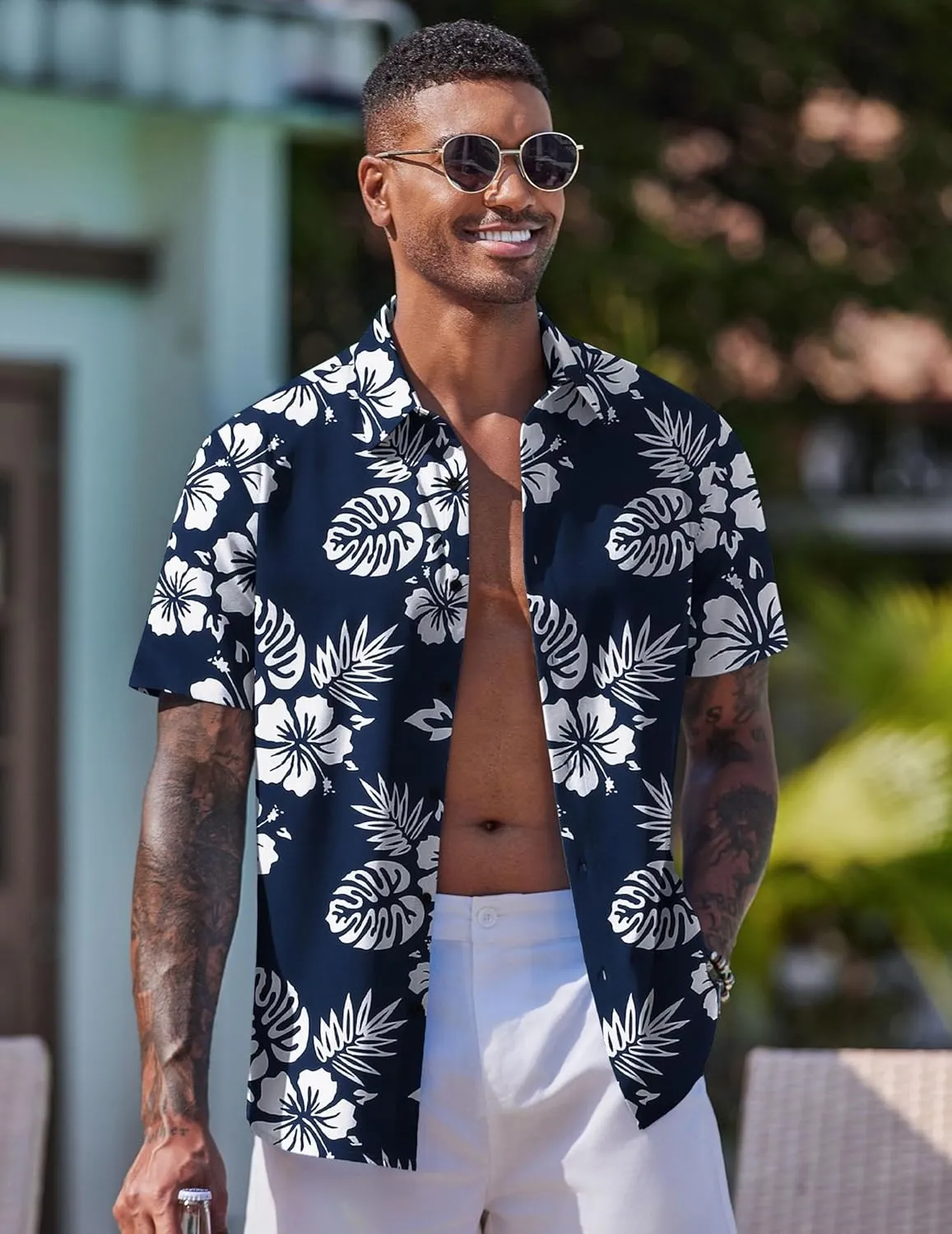 COOFANDY Mens Hawaiian Shirt Short Sleeve Button Down Shirts Tropical Floral Summer Beach Shirts