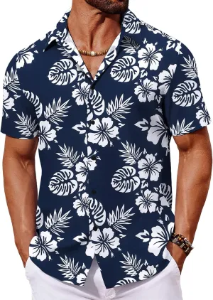 COOFANDY Mens Hawaiian Shirt Short Sleeve Button Down Shirts Tropical Floral Summer Beach Shirts
