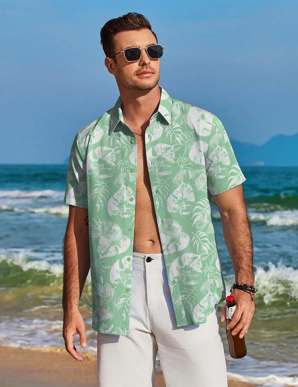 COOFANDY Mens Hawaiian Shirt Short Sleeve Button Down Shirts Tropical Floral Summer Beach Shirts