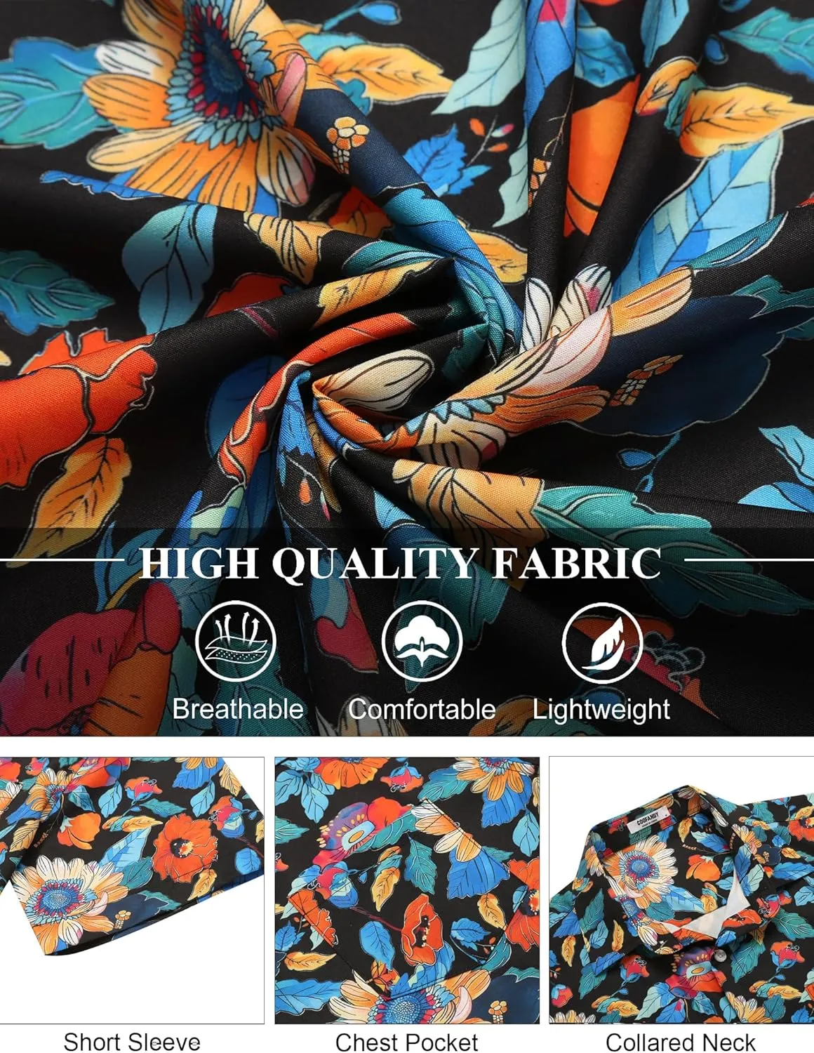 COOFANDY Men's Hawaiian Shirt Short Sleeve Floral Button Down Shirts Tropical Holiday Beach Shirts