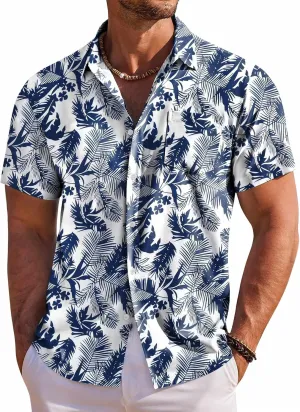 COOFANDY Men's Hawaiian Shirt Short Sleeve Floral Button Down Shirts Tropical Holiday Beach Shirts