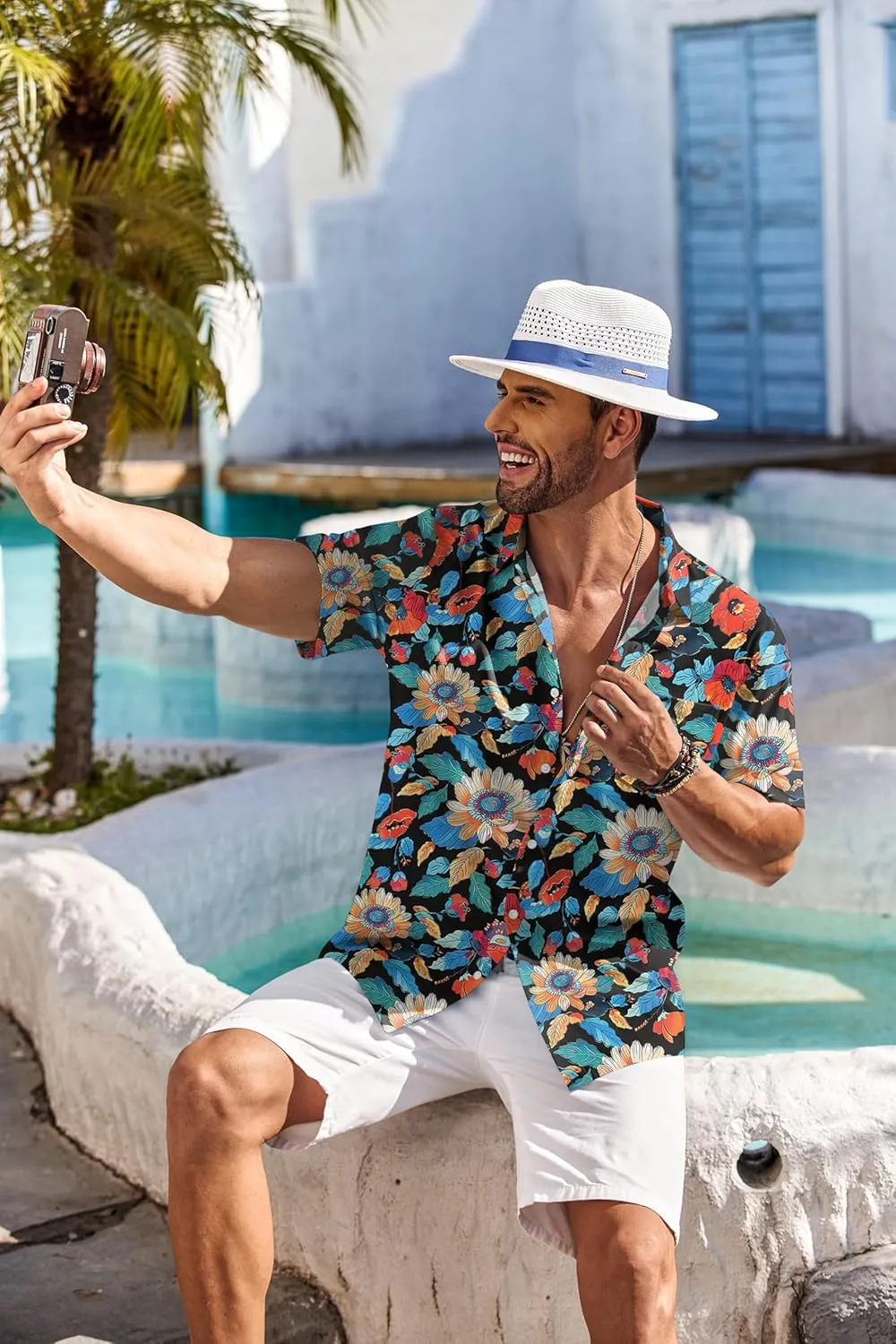 COOFANDY Men's Hawaiian Shirt Short Sleeve Floral Button Down Shirts Tropical Holiday Beach Shirts
