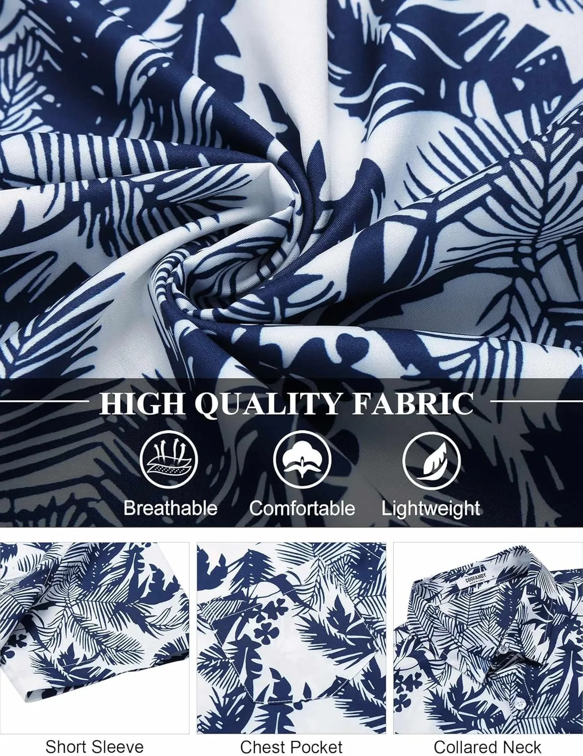 COOFANDY Men's Hawaiian Shirt Short Sleeve Floral Button Down Shirts Tropical Holiday Beach Shirts