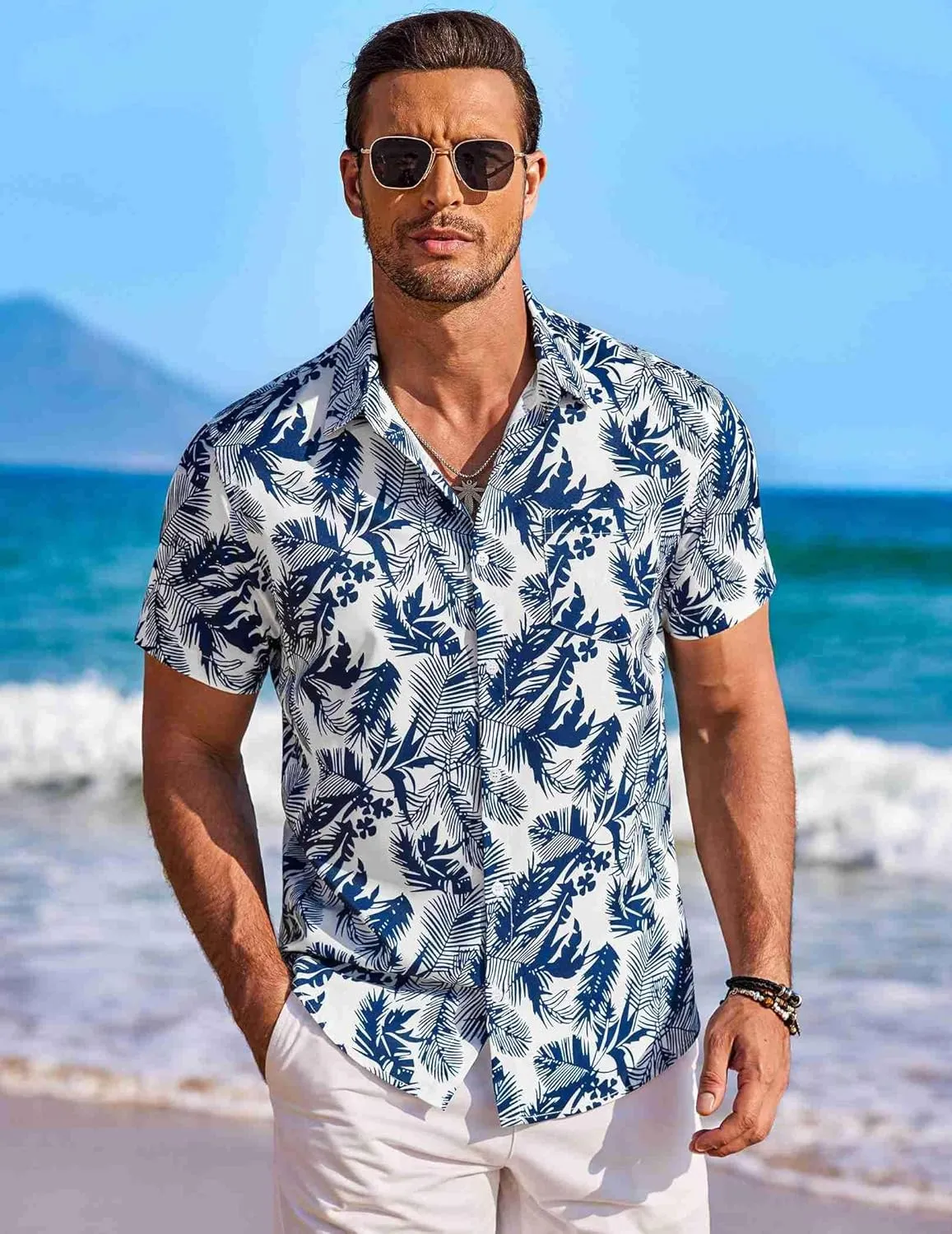 COOFANDY Men's Hawaiian Shirt Short Sleeve Floral Button Down Shirts Tropical Holiday Beach Shirts