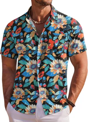 COOFANDY Men's Hawaiian Shirt Short Sleeve Floral Button Down Shirts Tropical Holiday Beach Shirts