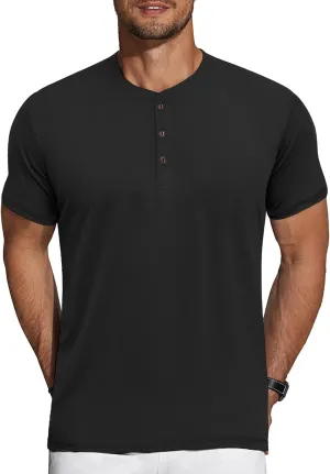 COOFANDY Men's Henley Shirts Short Sleeve Casual Basic Tee Summer Button Henley Soild T Shirts